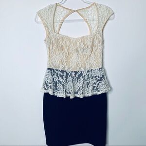 ARK & co Black and Ivory Lace Peplum Dress Size M